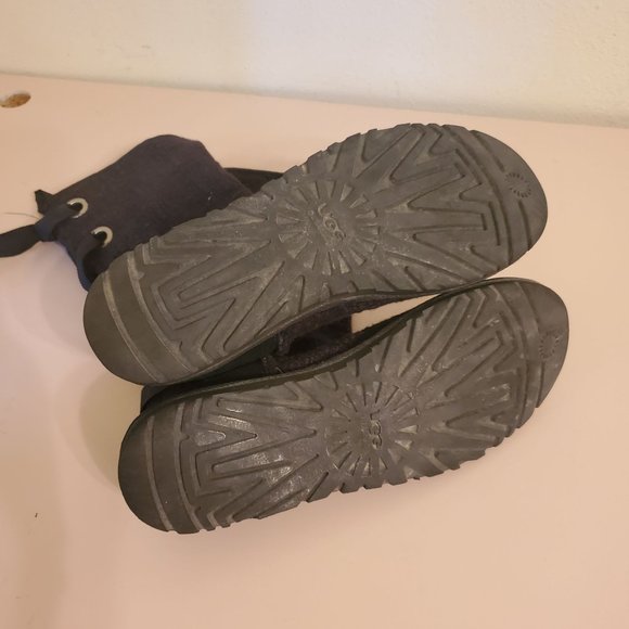 Ugg 8‎ Black Knit Winter Boots 1000693 Back Lace Up Sheepskin HEIRLOOM - Picture 7 of 9